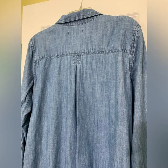 Chambray M Sonoma Shirt Dress Overshirt Denim Look Long Sleeves Collar - Picture 5 of 7